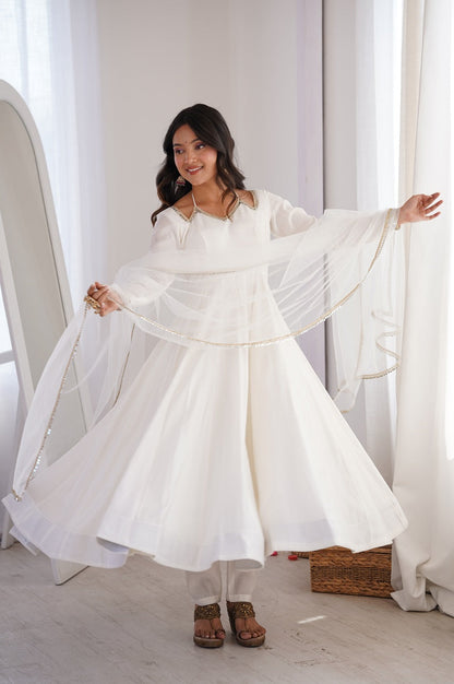 WHITE COLOR FESTIVE ANARKALI SUIT SET OF 3