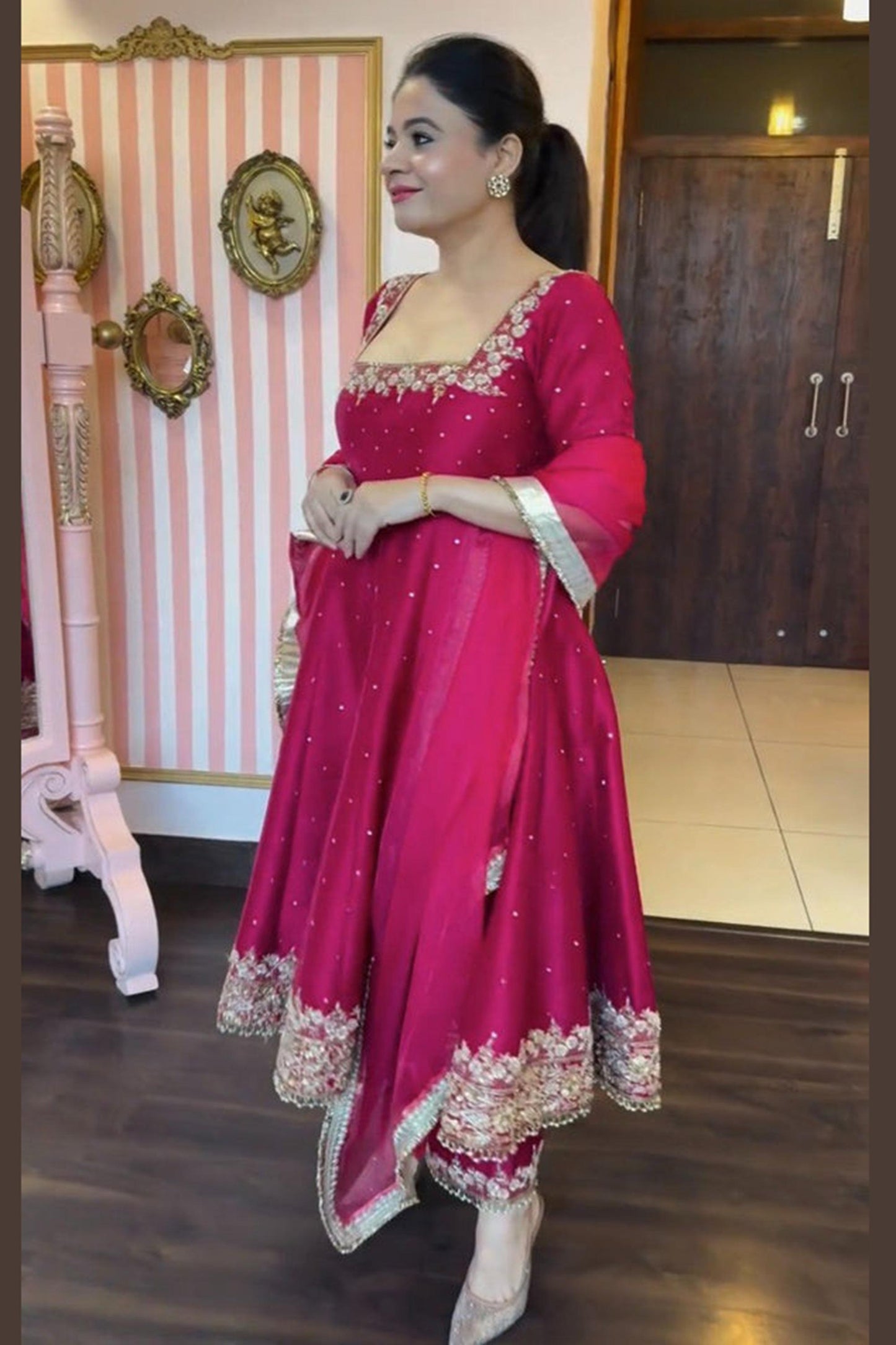 HEAVY VICHITRA SILK ROYAL ELEGANT SUIT SET OF 3