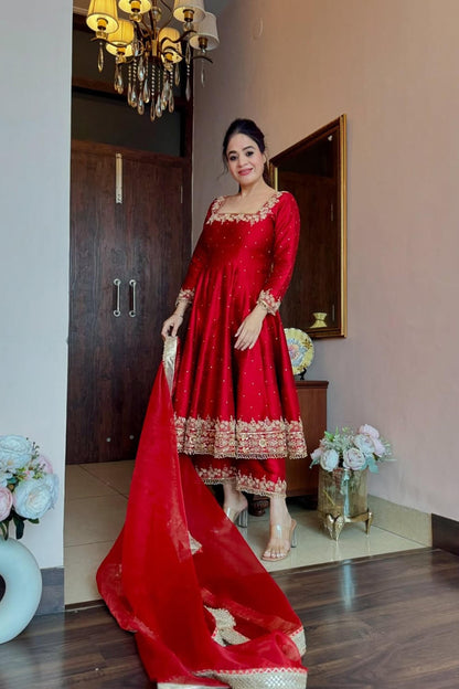 HEAVY VICHITRA SILK ROYAL ELEGANT SUIT SET OF 3