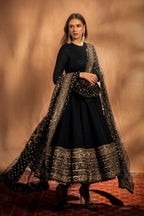 ADITI RAO INSPIRED BLACK RAYON BASE EMBROIDERED ANARKALI SUIT SET