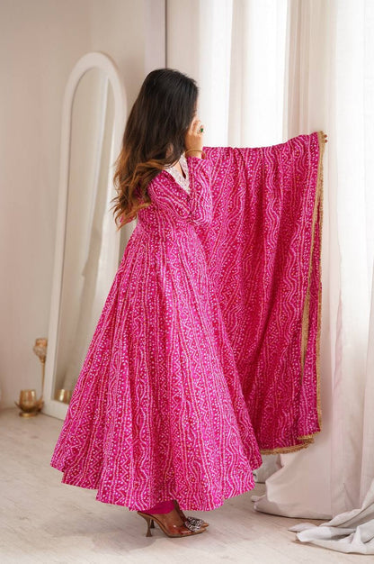 PINK RAYON MIRROR EMBROIDERY ETHNIC ANARKALI GOWN SET