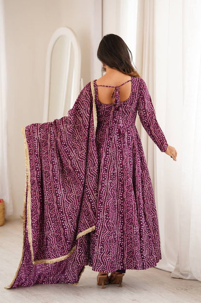 WINE RAYON MIRROR EMBROIDERY ETHNIC ANARKALI GOWN SET