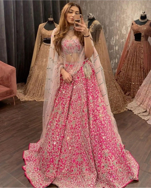 RANI PINK COLOR SILK LEHENGA CHOLI WITH HEAVY EMBROIDERY WORK