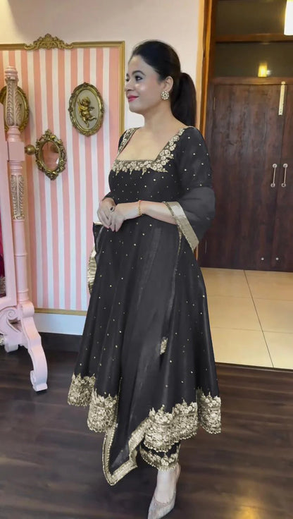 HEAVY VICHITRA SILK ROYAL ELEGANT SUIT SET OF 3