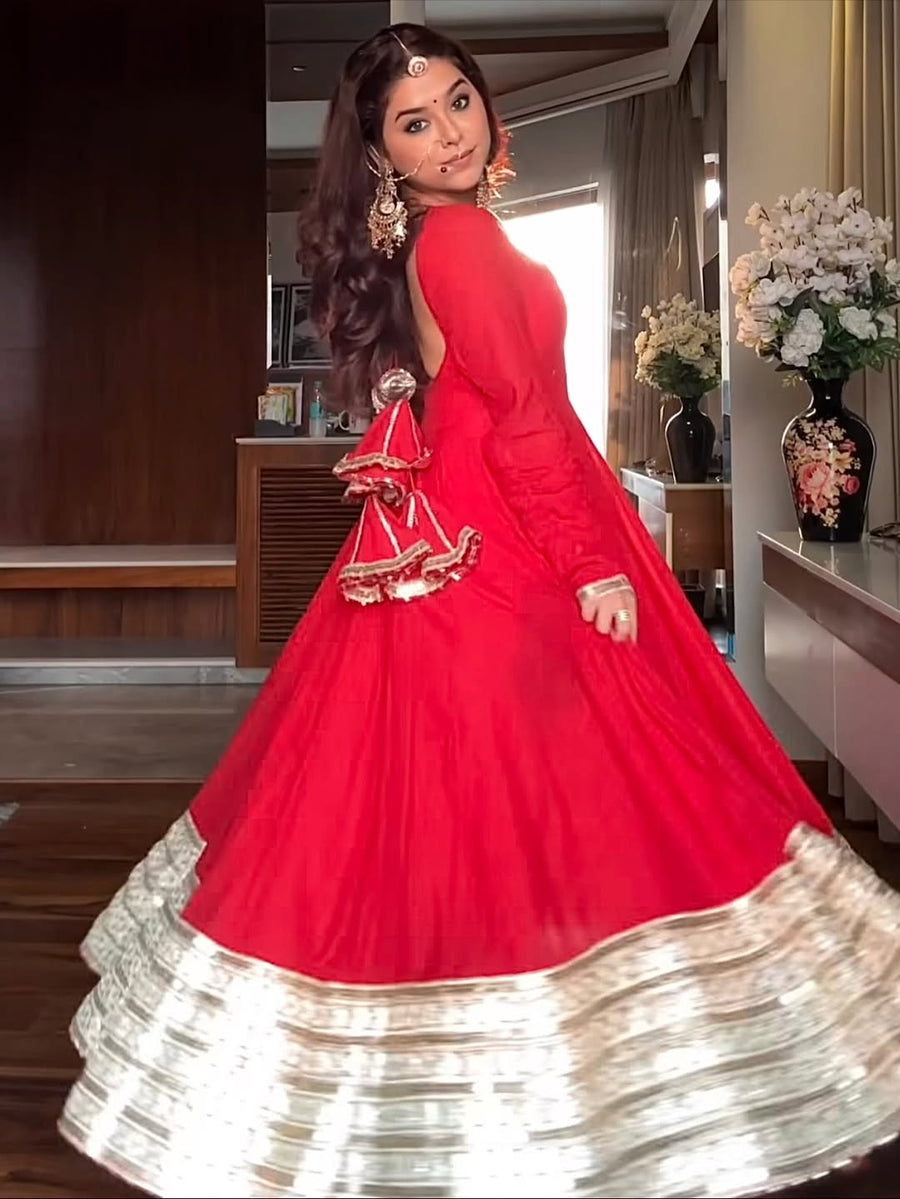 MOST TRENDING RED COLOR EMBROIDERY SEQUENCE WORK ANARKALI SUIT