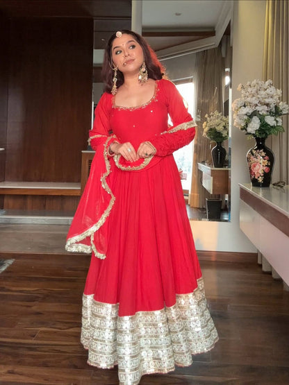 MOST TRENDING RED COLOR EMBROIDERY SEQUENCE WORK ANARKALI SUIT