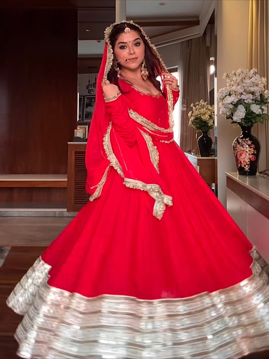 MOST TRENDING RED COLOR EMBROIDERY SEQUENCE WORK ANARKALI SUIT