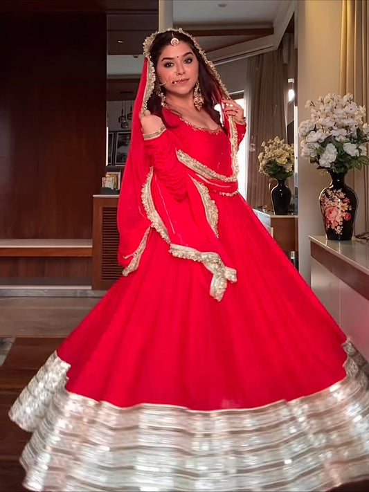 MOST TRENDING RED COLOR EMBROIDERY SEQUENCE WORK ANARKALI SUIT